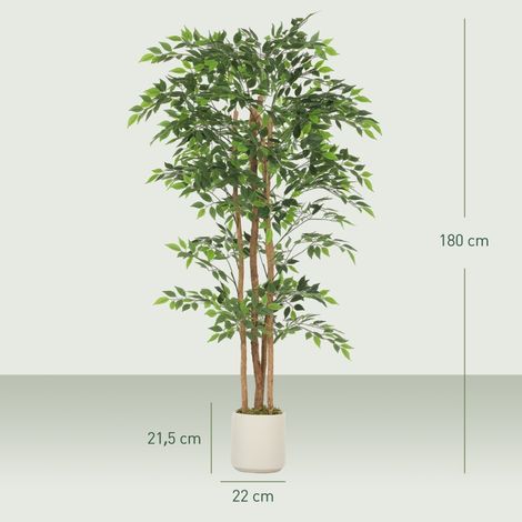 Ficus artificiel banian, plante synthétique tronc bois massif, pot inclus, déco intérieur séjour, chambre, bureau, 75x75x180 cm, feuillage vert. (1/5)