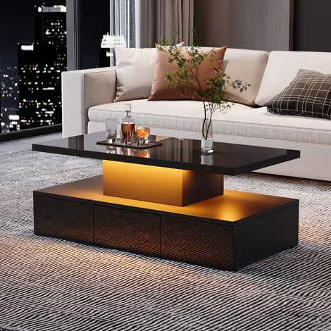 tavolo soggiorno 100x50 LED nero con cassetto lucido OKMYHOME (1/5)
