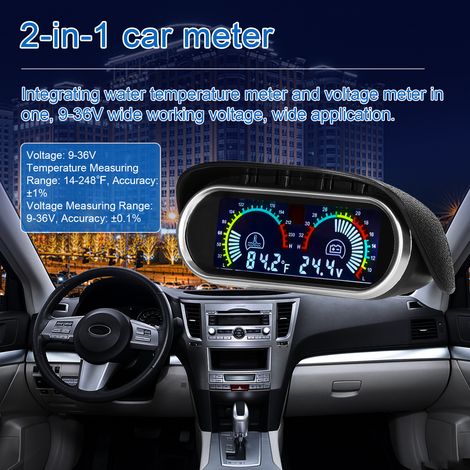 Indicatore digitale universale 2 in 1 per auto, voltmetro per temperatura dell'acqua 9-36V con sensore 1/8NPT e display Fahrenheit/°F per camion, SUV, camper
