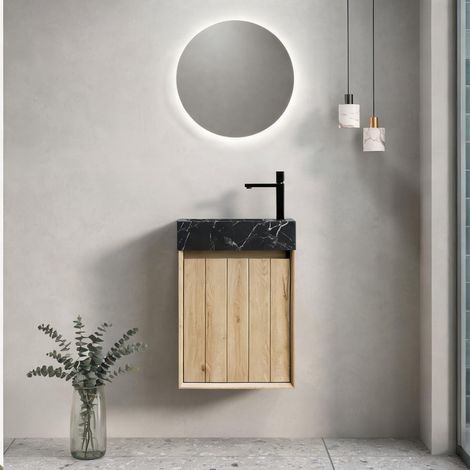 Suspension 40 cm en marbre noir avec meuble en chêne clair (1/5)