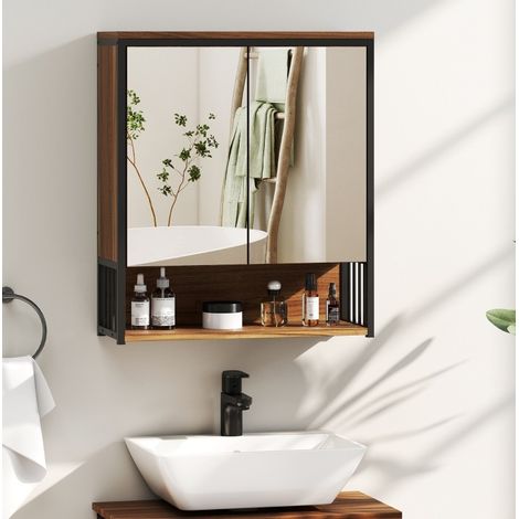 Armario de baño mural con espejo, 56 x 20 x 65 cm, marrón DESVIAE (1/5)