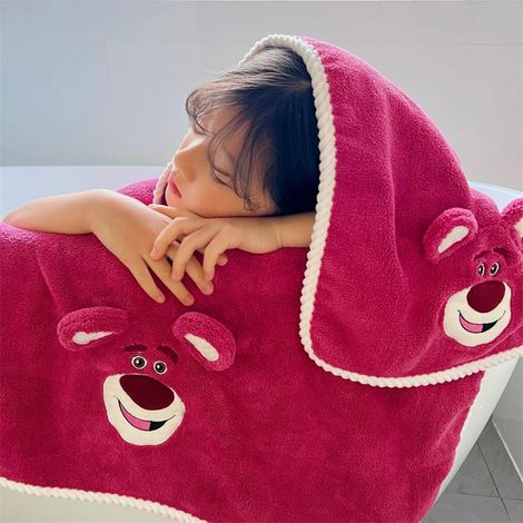 Lot de 2 serviettes de bain ours mignon dentelle en chanvre molleton de corail doux absorbant 35x75cm et 70x140cm rouge