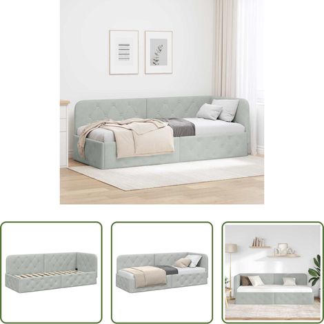 Velours -  Cadre de lit d'angle Gris clair 80 x 200 cm Velours (1/5)
