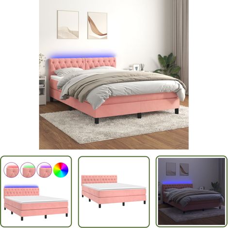 The Living Store Sommier à lattes de lit avec matelas et LED Rose 140x190 cm - Lit Plateforme - Lit Rembourré - Lit Design - Lit Double - Tête De Lit Ajustable (1/5)