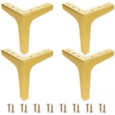 Lot de 4 pieds de meuble en métal, design triangulaire, adaptés aux canapés, tables et armoires, comprenant 16 vis, couleur or, 17 cm (1/4)