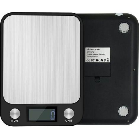 Flache Küchenwaage aus Edelstahl, kleine elektronische Plattformwaage, Mini-Waage mit 5 kg Tragkraft für Lebensmittel und zum Kochen, Gramm-Wägefunktion, batteriebetrieben, schwarz, 5 kg 1 g (1/3)