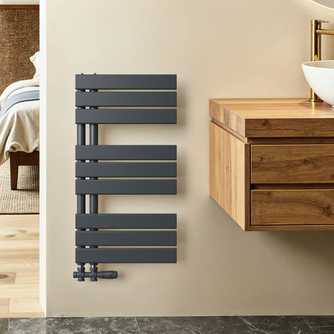 Sèche-serviettes eau chaude 342W Lateral connection Tube plat Sans vanne Anthracite 762×400mm S’AFIELINA