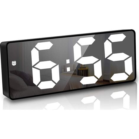 Réveil numérique LED 6,7 pouces avec miroir, horloge de chevet, commande vocale, silencieux, fonction snooze, température et date, luminosité réglable, noir (1/5)