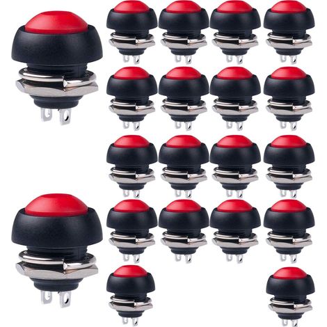 Mini interruptor pulsador momentáneo rojo de 20 piezas de 12 mm, resistente al agua, 1 A, 250 V CA/3 A, 125 V CA, redondo, para Raspberry Pi DIY