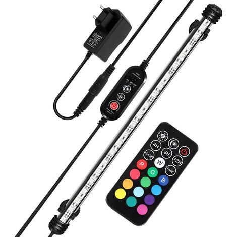 Lampada LED RGB per acquario da 5,4 W - Lunghezza 48,5 cm - Colori regolabili tramite telecomando - Luminosità regolabile - Lampada LED subacquea da 48,5 cm - Grado di protezione IP67 - Funzione timer (1/5)