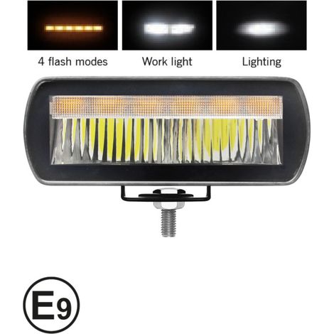 Projecteur combiné LED/halogène Promolink / lampe de travail avec DRL blanc et feu clignotant d'urgence à 4 modes, IP65/67K, 12–
