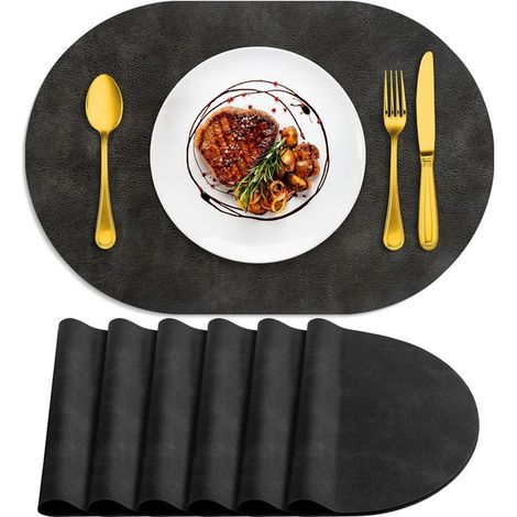Sets de table ovales résistants à la chaleur, lot de 6 sets de table lavables (45 x 30 cm), sets de table en PU déperlants et amovibles pour la cuisine et la salle à manger, (1/5)