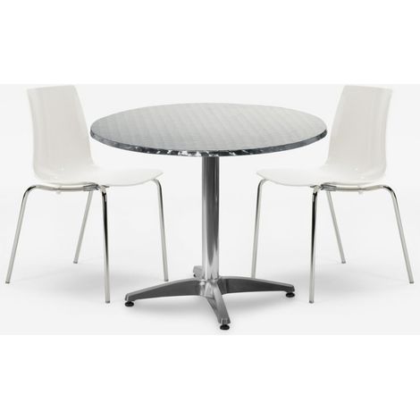 Ensemble d'extérieur 2 chaises design moderne table ronde 70 cm acier Remos - Blanc