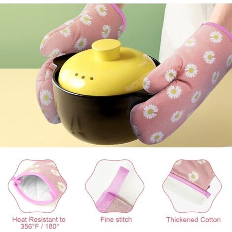 Gants de Four, 1 Paire Gants de Cuisine Coton avec 2 Maniques Cuisine, Lavable Gant Cuisine Four, Gants de Cuisine Antidérapants, Gant Cuisine Anti Chaleur pour Barbecue (1/4)