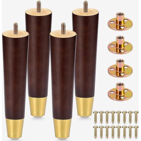 Pieds de meubles en bois de couleur dorée, ensemble de pieds de remplacement en bois pour canapé (4 pièces) adaptés aux armoires, coiffeuses, canapés, chaises longues et autres meubles, marron de 4 po (1/5)
