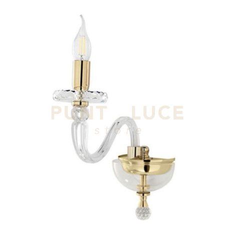 APPLIQUE BACH 1 LUCE CRISTALLO E ORO H.36CM