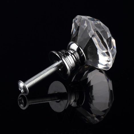 Lot de 16 boutons de porte en verre cristal de 35 mm, forme diamant transparent, pour tiroirs, placards et meubles de cuisine. (1/5)