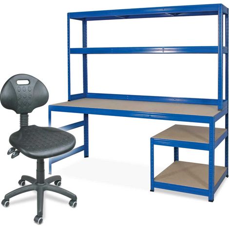 BRB Packtisch/Werkbank mit Regalaufsatz + Arbeitsdrehstuhl mit Rollen