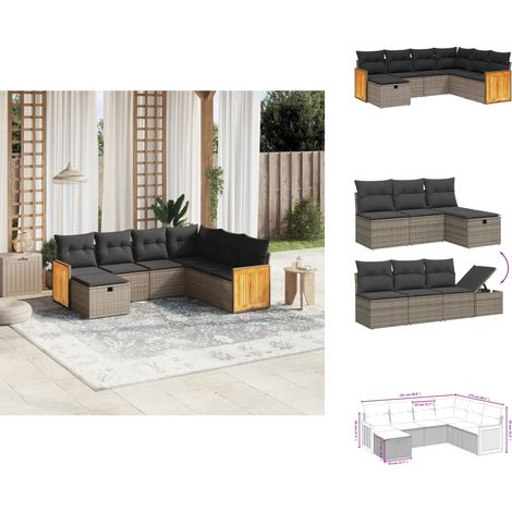 7-tlg. Garten-Sofagarnitur mit Kissen Grau Poly Rattan - Gartenmöbel - Sofagarnitur - Outdoor-Lounge - Rattanmöbel - PE-Rattan (1/4)