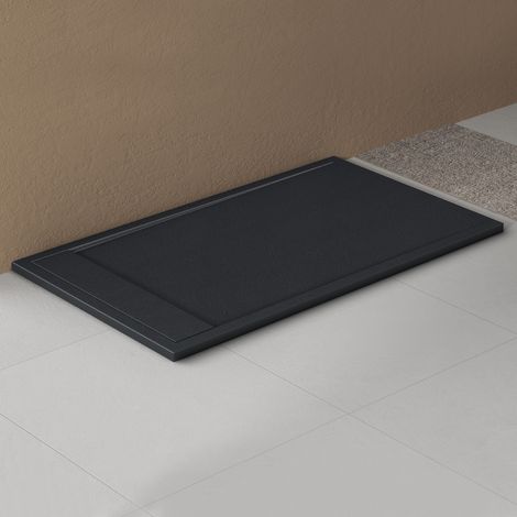 doporro Receveur de Douche à Carreler à Poser en Solid Surface Bac à Douche Rectangulaire Antiglisse Gris Noir Mat Design Geoma10 80x140x3cm (1/5)