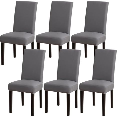 Lot de 6 housses de chaise extensibles – Gris fumé – Amovibles et lavables (1/5)