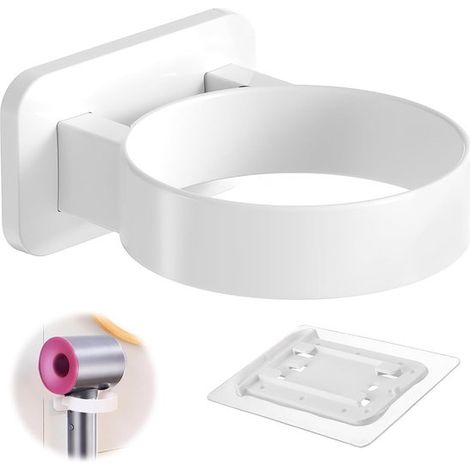 Allecta - Soporte de pared para secador de pelo sin necesidad de taladrar, montaje en pared ecológico, color blanco. (1/5)