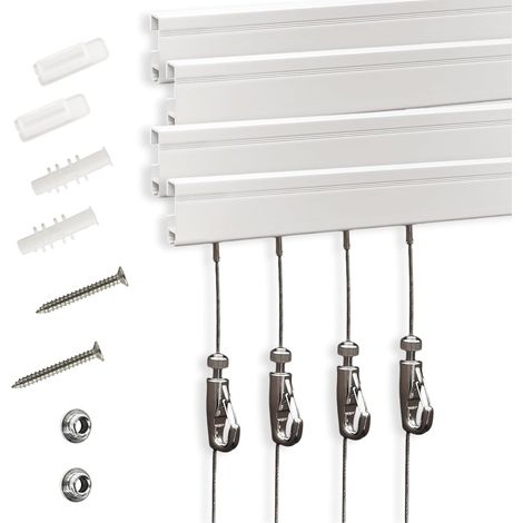 Système d'accrochage de cimaise – Système de rail de suspension artistique comprenant 4 rails à photos de 61 cm, 4 crochets de 2 m et matériel d'installation – Kit de suspension pour (1/5)