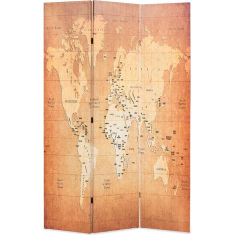 Cloison de séparation pliable 120 x 170 cm Carte du monde Jaune (1/5)