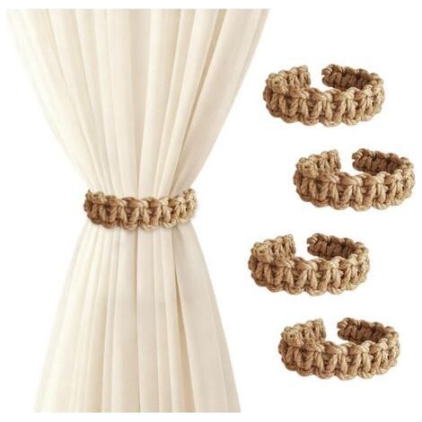 4 Pièces Embrasse de Rideaux Tressé Bohème,Support de Rideau pour Macramé,Attache Rideau sans Percage Corde,Pince à Rideaux Decoration,Accessoires de Chambre pour La Maison et Le Bureau (1/5)