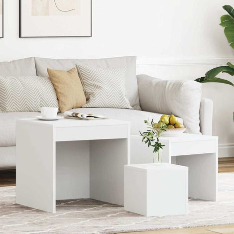 Lot de 3 Tables basses gigognes - Tables de salon Tables Café Blanc Aggloméré BV914900 - BonneVie (1/5)