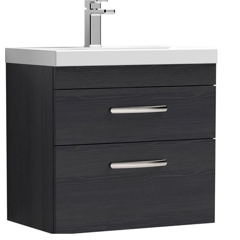 Millwich Contemporary 2 Drawer Wall Hung Vanity Unit with Thin Edge Basin, Charcoal Black, 600mm