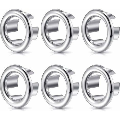 Lot de 6 pièces d'anneaux de débordement d'évier, conçus pour les éviers de lavage de salle de bains et de cuisine. Ces anneaux décoratifs servent de couvercle de trop-plein rond et s'insèrent dans le (1/5)