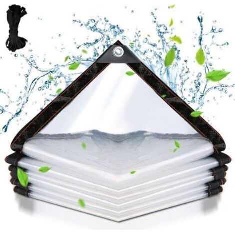 Bâche transparente armée Extérieur avec Oeillets, Bâche en Plastique PVC Bâche Imperméable Transparente Indéchirable et Coupe-Vent Bâche 3x3m (1/4)