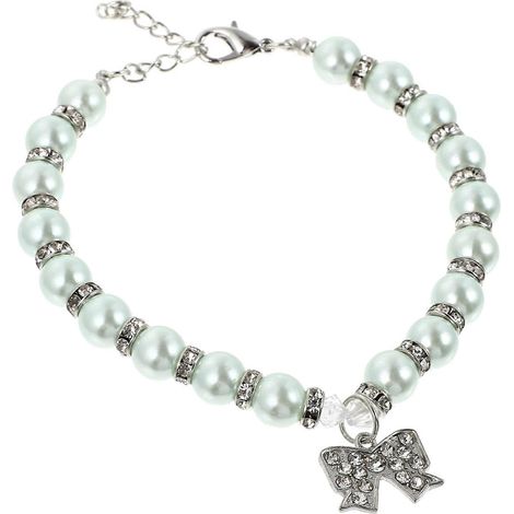 Collar para mascotas con lazo de aleación para un look elegante, collar para perro con perlas azules (1/5)