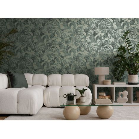 Papier peint intissé Palmiers & Feuilles Or, Vert - 10,05 x 0,53 m (1/5)