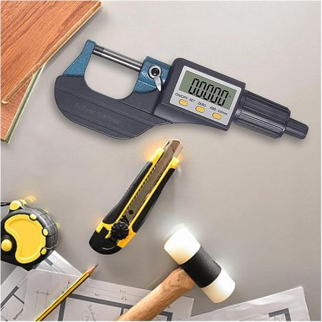 Micromètre Support de micromètre numérique à écran LCD 0-25 mm 0,01 mm Micromètre extérieur électronique avec ligne d'échelle Outil de jauge à coulisse de haute précision(0-25mm) (1/5)