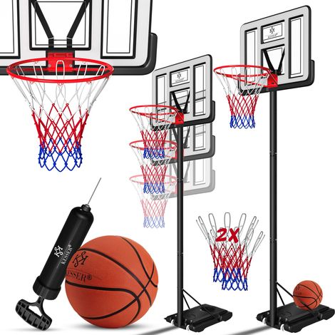 KESSER® Basketballkorb Premium mit Ständer Rollen Inkl. Basketball + Pumpe verstellbare Korbhöhe 230 bis 305 cm höhenverstellbar Korbanlage Outdoor Weiß