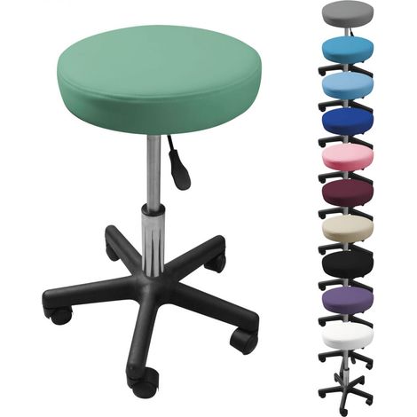 Tabouret d'atelier rond à roulettes réglable en hauteur de 43.5 à 60.5 cm et pivotable à 360° - Vert pastel - Vivezen