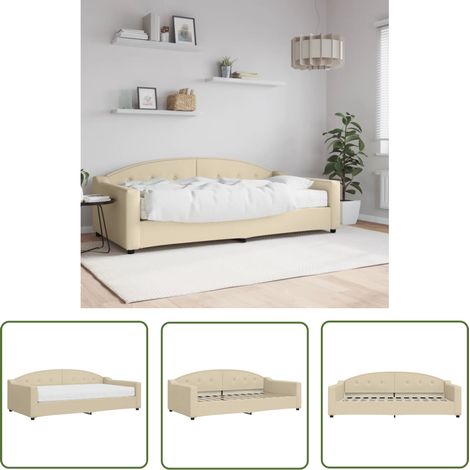 The Living Store Lit de jour avec matelas crème 100x200 cm tissu - Lit Deux Places - Canapé Convertible - Lit Invité - Literie - Meuble Multifonctionnel (1/5)