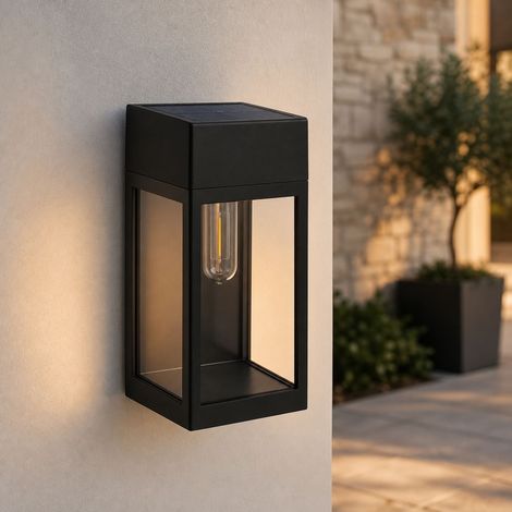 Applique Murale Solaire LED Extérieur, Détecteur Crépusculaire, Lumière Chaude Rétro, ABS Étanche IP65, 20x10.5cm pour Jardin (1/4)