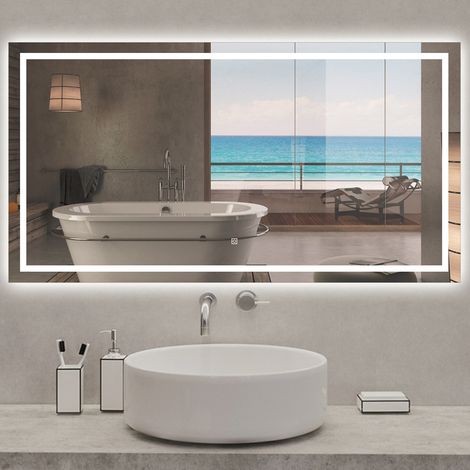 Acezanble Miroir lumineux 160 x 80cm anti-buée +dimmable + mémoire, miroir de salle de bain led