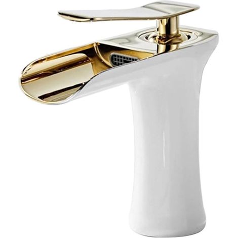 Robinet de salle de bain avec eau chaude et froide, robinet cascade blanc, robinet de lavabo cascade, avec flexible d'arrivée d'eau