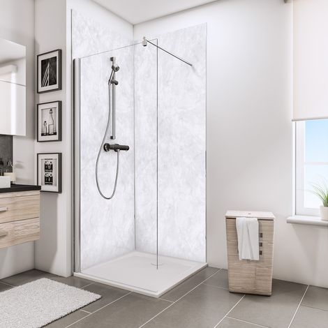 Schulte – Panneau mural de douche marbre brillant – Lot de 2 panneaux 100 x 210 cm – Résistance à la chaleur 100°C – Pose facile sur anciens revêtements