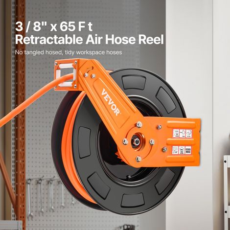 Enrouleur Tuyau à Air Comprimé Hybride Fermé Rétractable 9,53 mm x 19,81 m Pression 300 PSI Rembobinage Automatique, Bras Unique, avec Tuyau 1,5 m, pour Montage au Plafond/Mur, Garage Atelier (1/5)