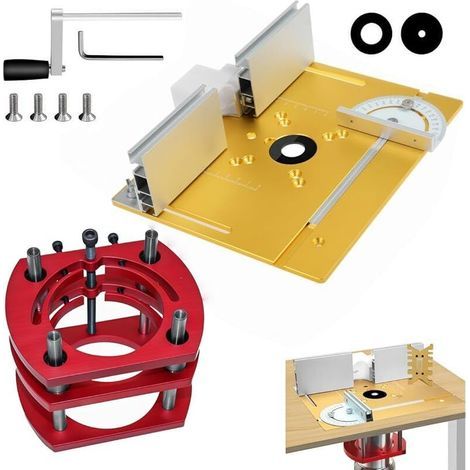 Frästisch aus Holz mit Einlegeplatte, Hubplattenfuß, maximaler Hubhöhe 51 mm, Aluminium-Tischfräse für Motoren mit 64 bis 65 mm Durchmesser (Gold) (1/5)