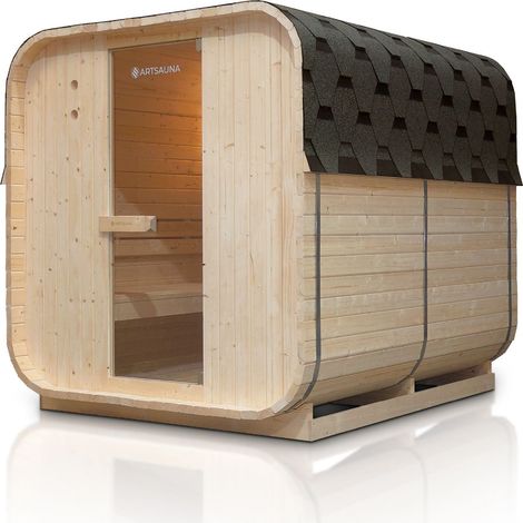Sauna a botte quadrata Nolvik  XL  Sauna a botte con stufa e set di accessori per il giardino