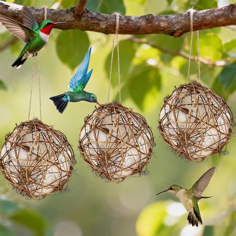 OBOSOE Juego de 6 nidos de colibrí con forma de globo, materiales para nidos de pájaros, casa para pájaros de jardín, regalo para pájaros