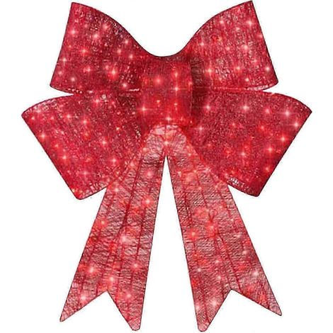 Décoration de nœud de Noël XL pré-illuminée, grand nœud de Noël LED pour extérieur, décoration de jardin pour les fêtes avec lumières, grand nœud rouge lumineux - Bon (2 pièces) (1/5)