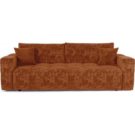 Canapé convertible express 4 places en velours gaufré terracotta VIBE (1/5)
