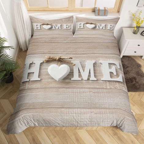 Thème Bois Housse de Couette Sweetheart Alphabet Print Parure de Lit 220x240cm pour Enfants Décor Géométrie Rayure Parure Housse de Couette 3Pcs (1/5)